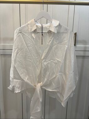 Commense White Tie-Front Button Down Blouse